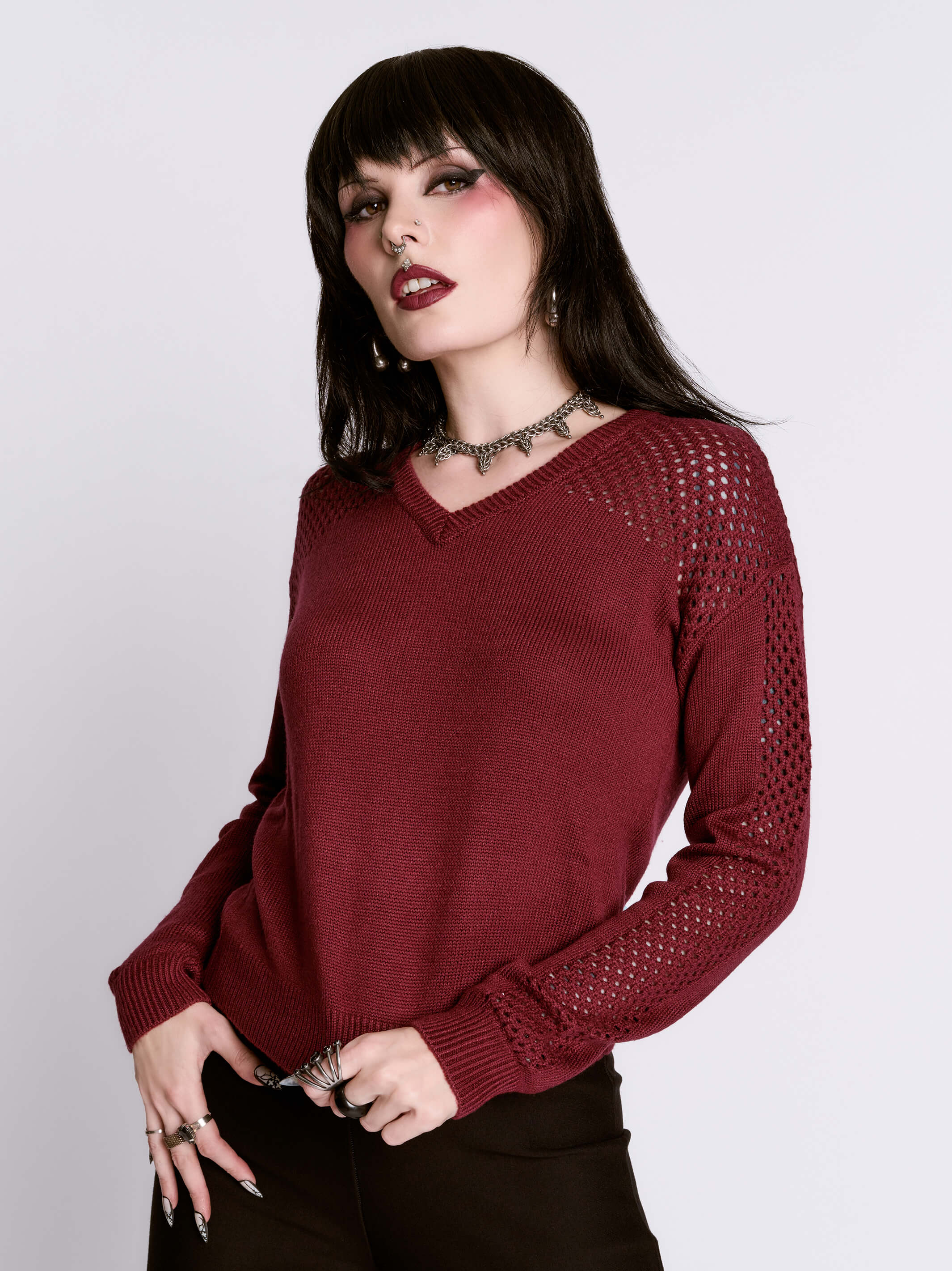 Oxblood Fishnet Sweater