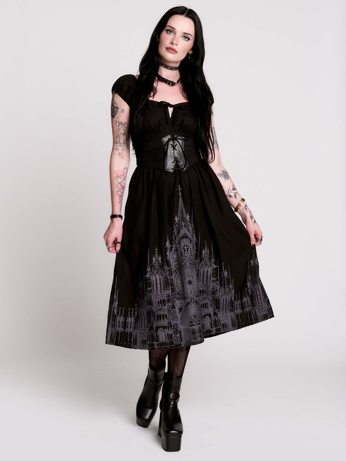 black gothic dresses with cathedral skyline