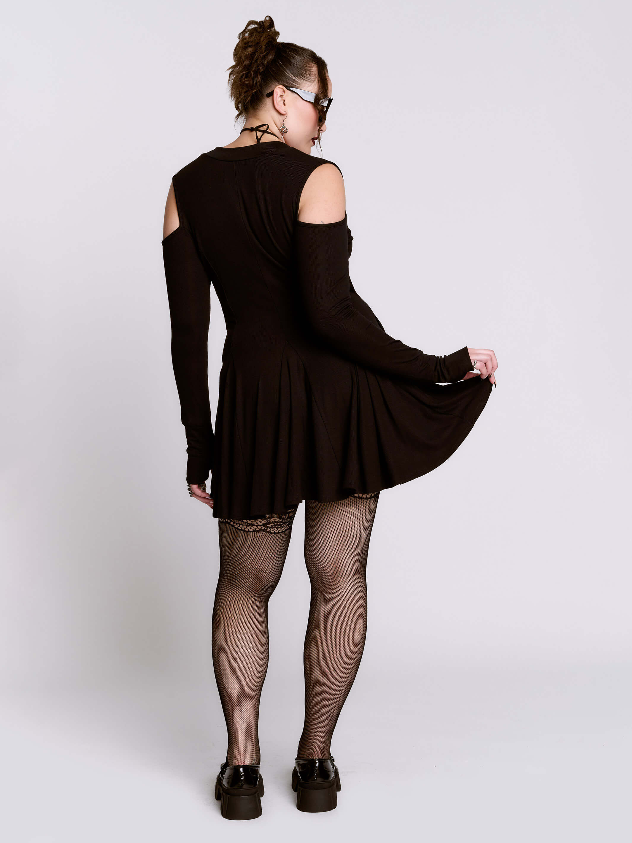 Cold Shoulder Lace Up Dress