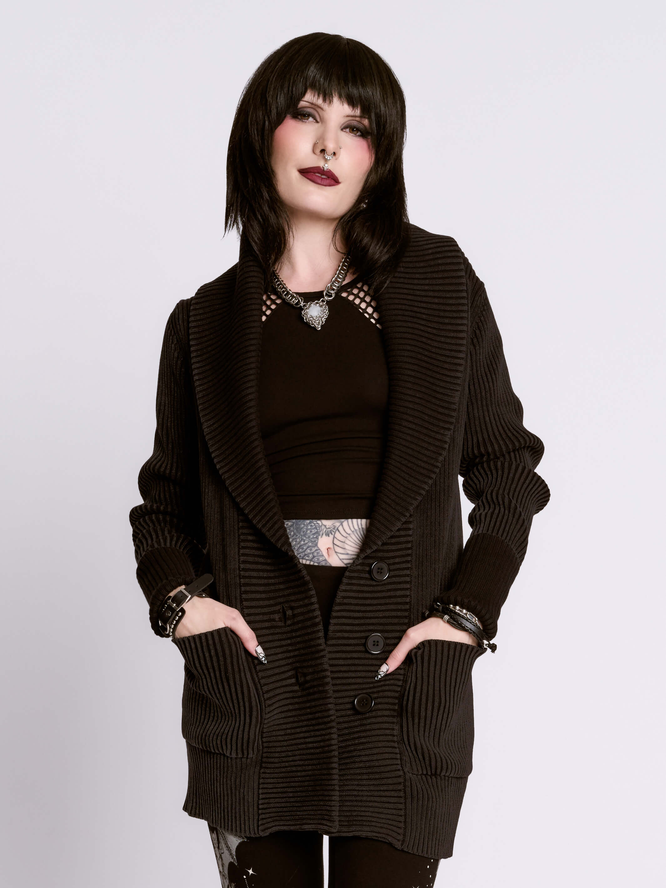 distressed rib cardigan