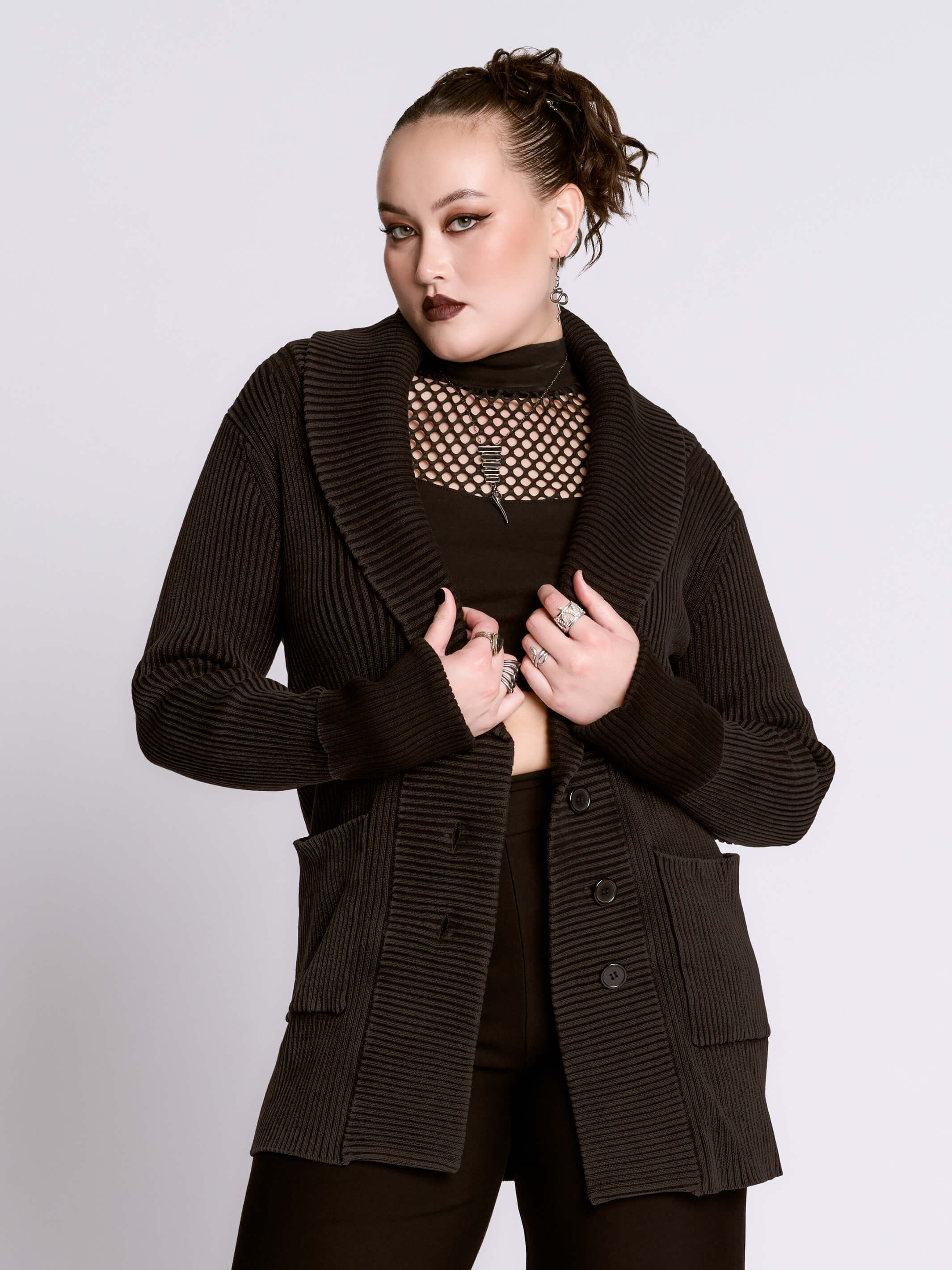 distressed rib cardigan