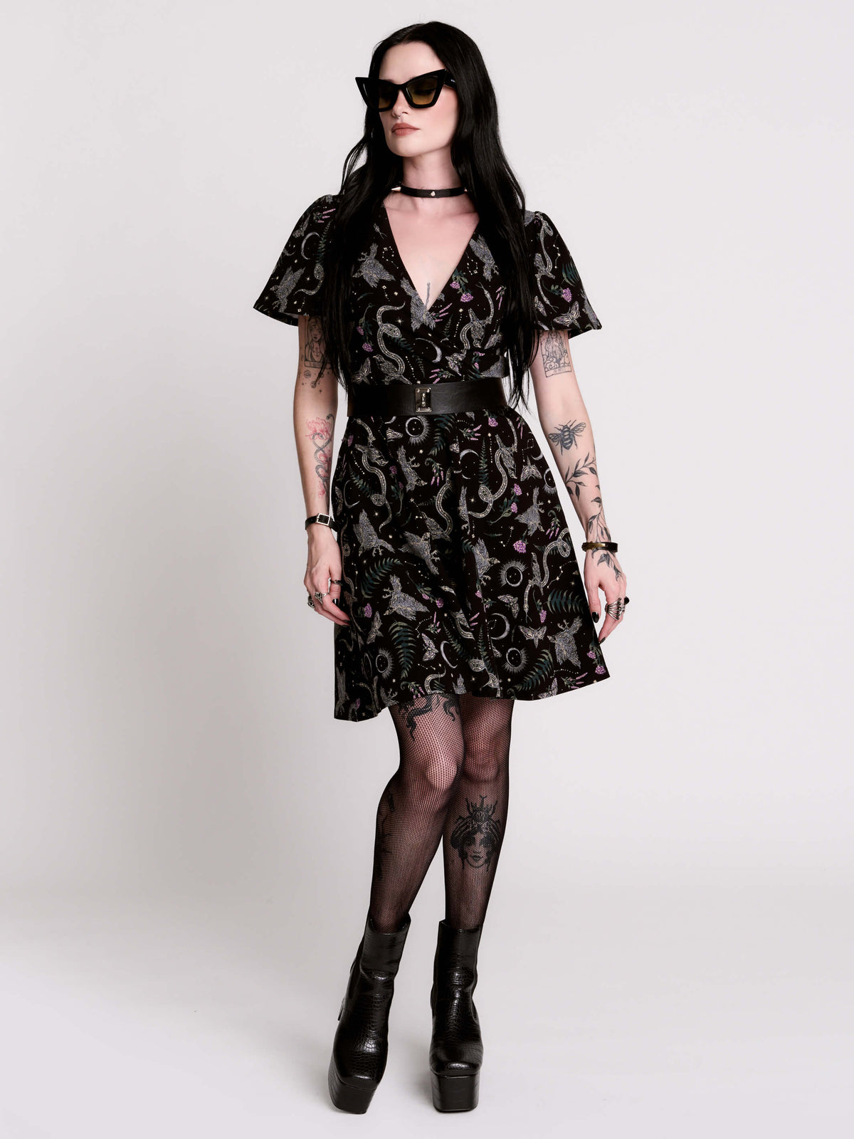 Nocturnal garden surplice dress