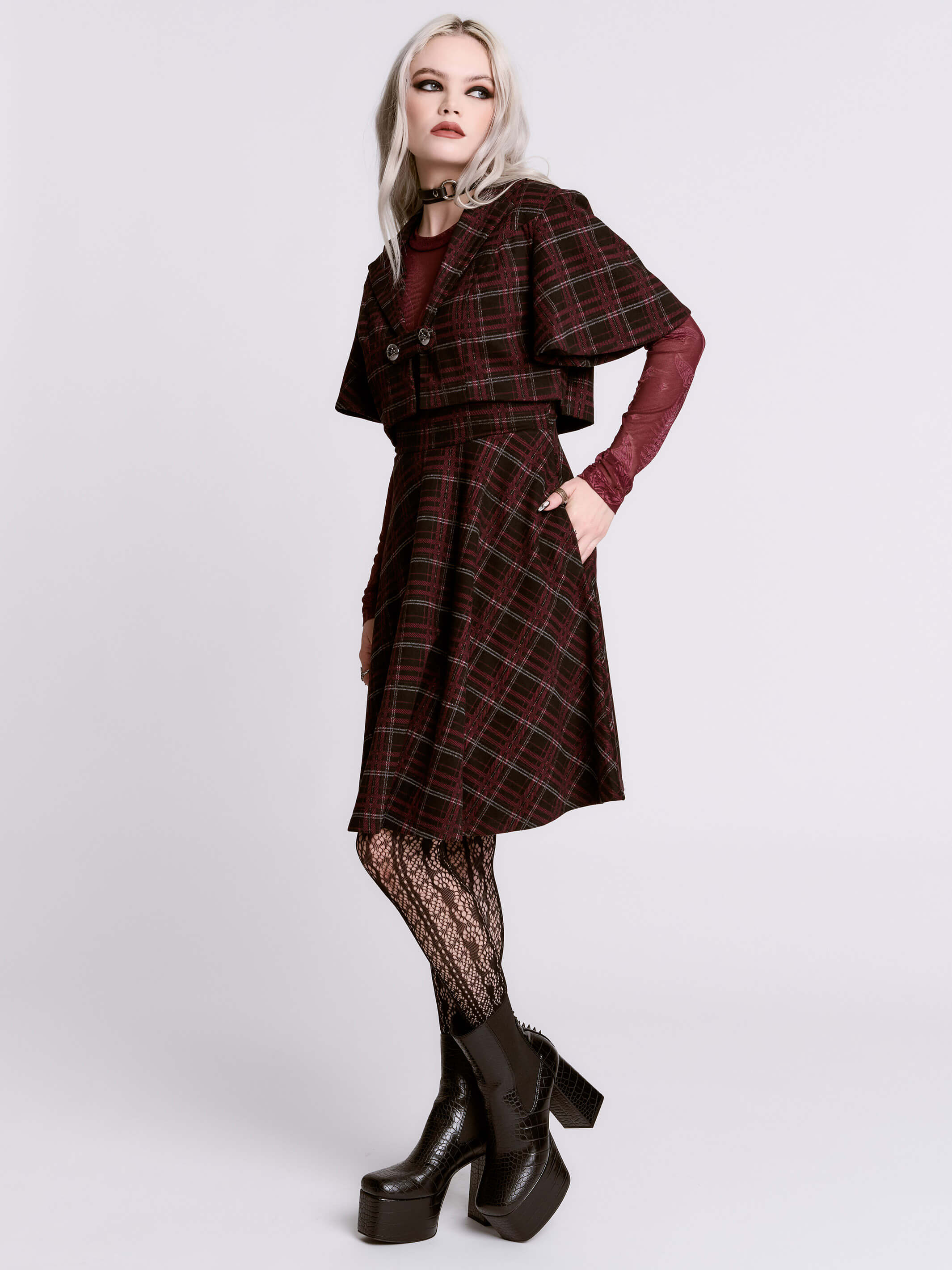 OXBLOOD PLAID CAPELET