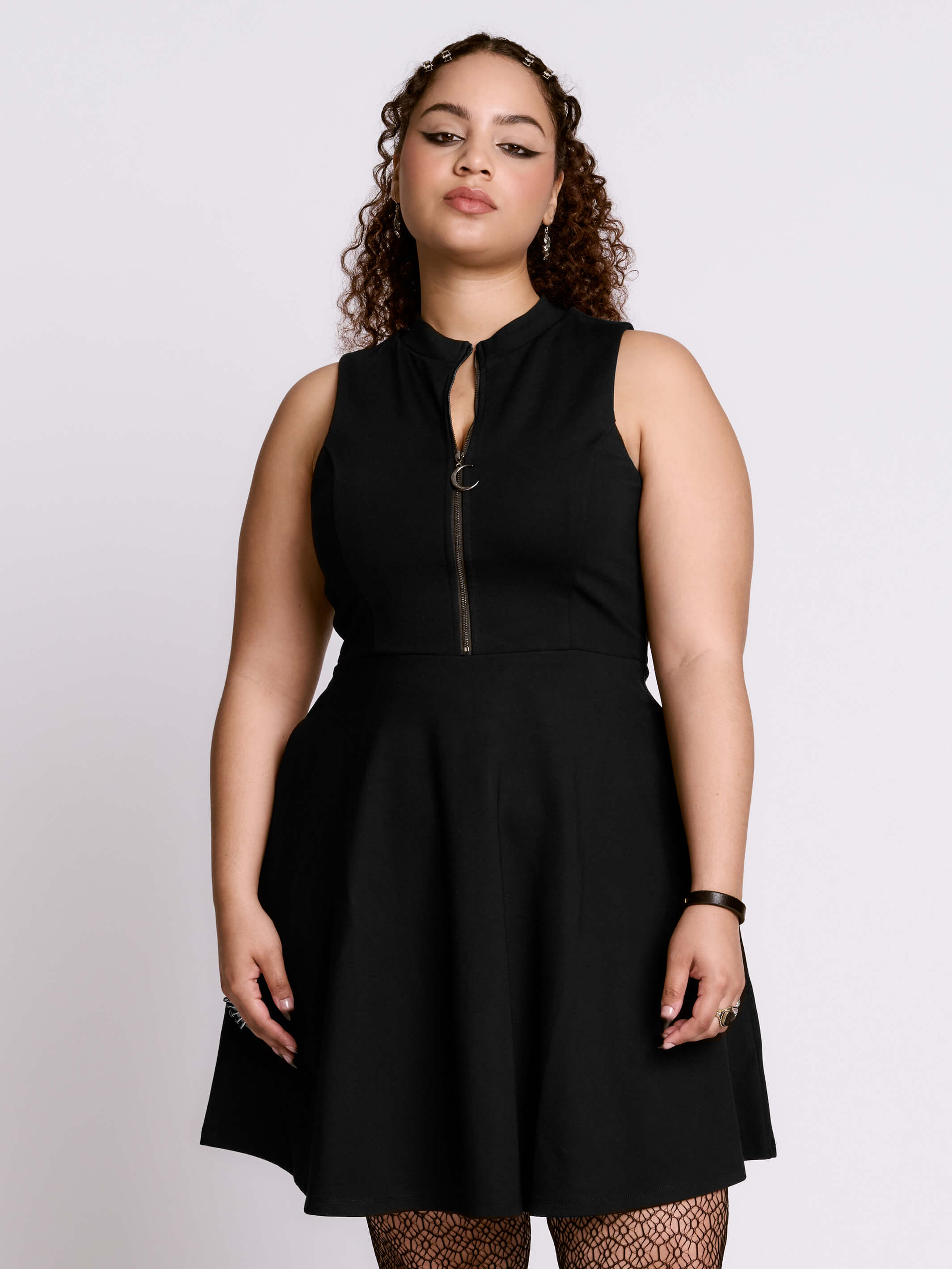 PONTE ZIP UP SKATER DRESS