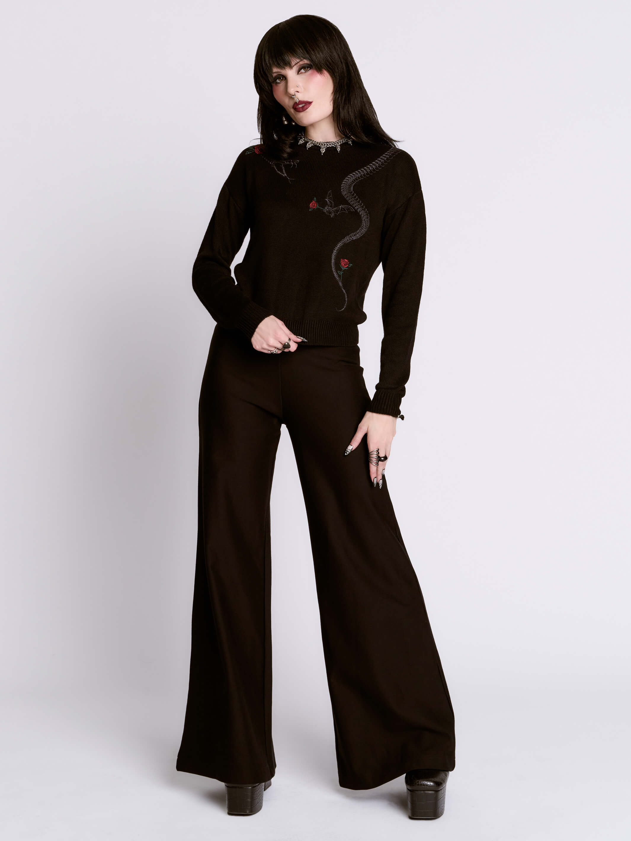 Embroidered Snake Rose Sweater