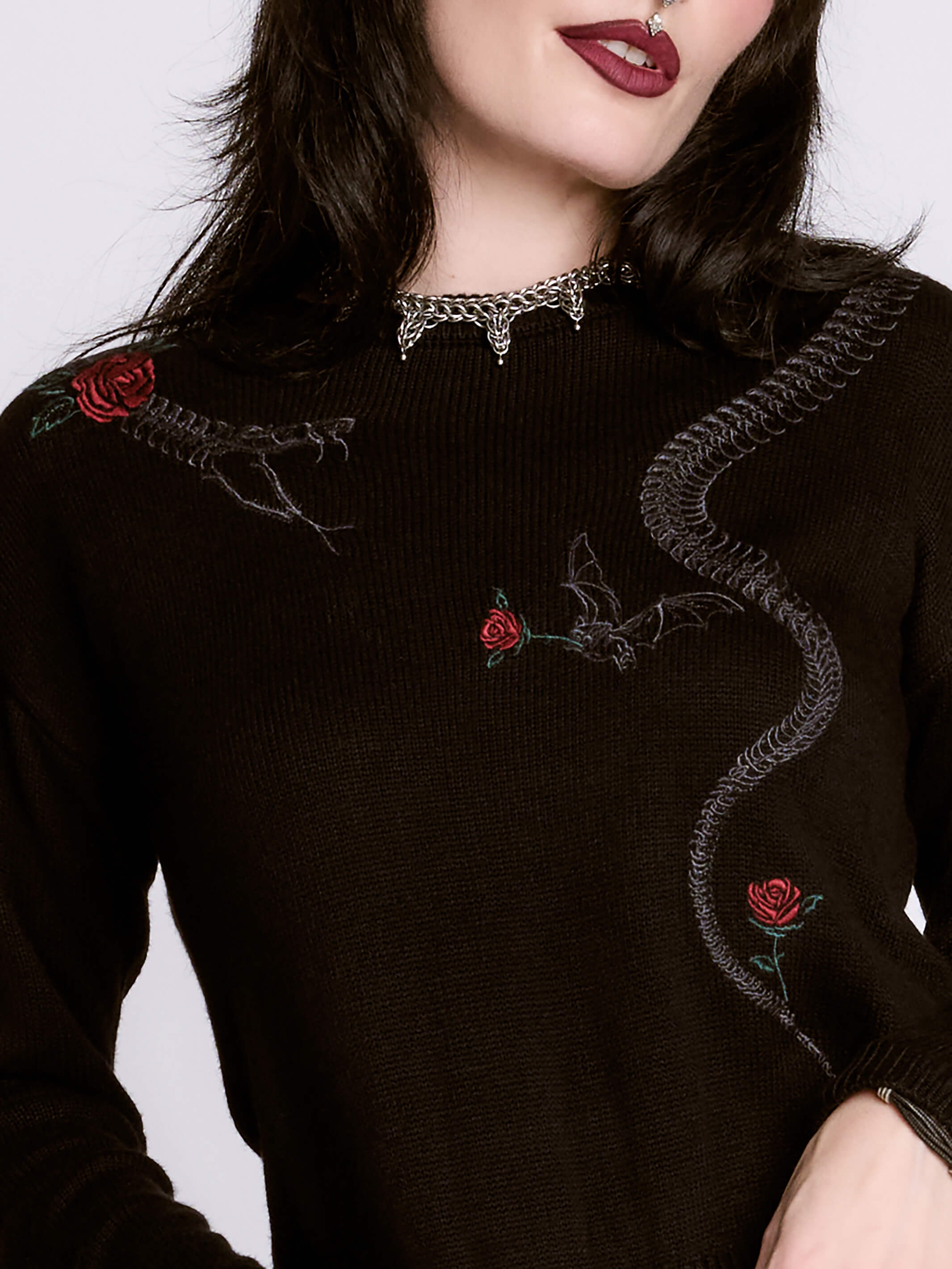 Embroidered Snake Rose Sweater