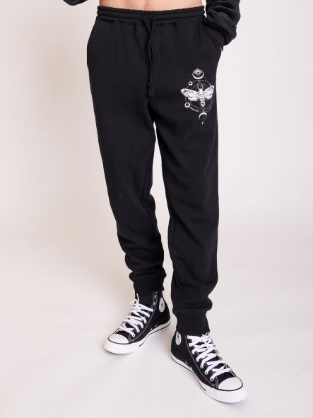 Unisex black jogger with deathmoth graphic