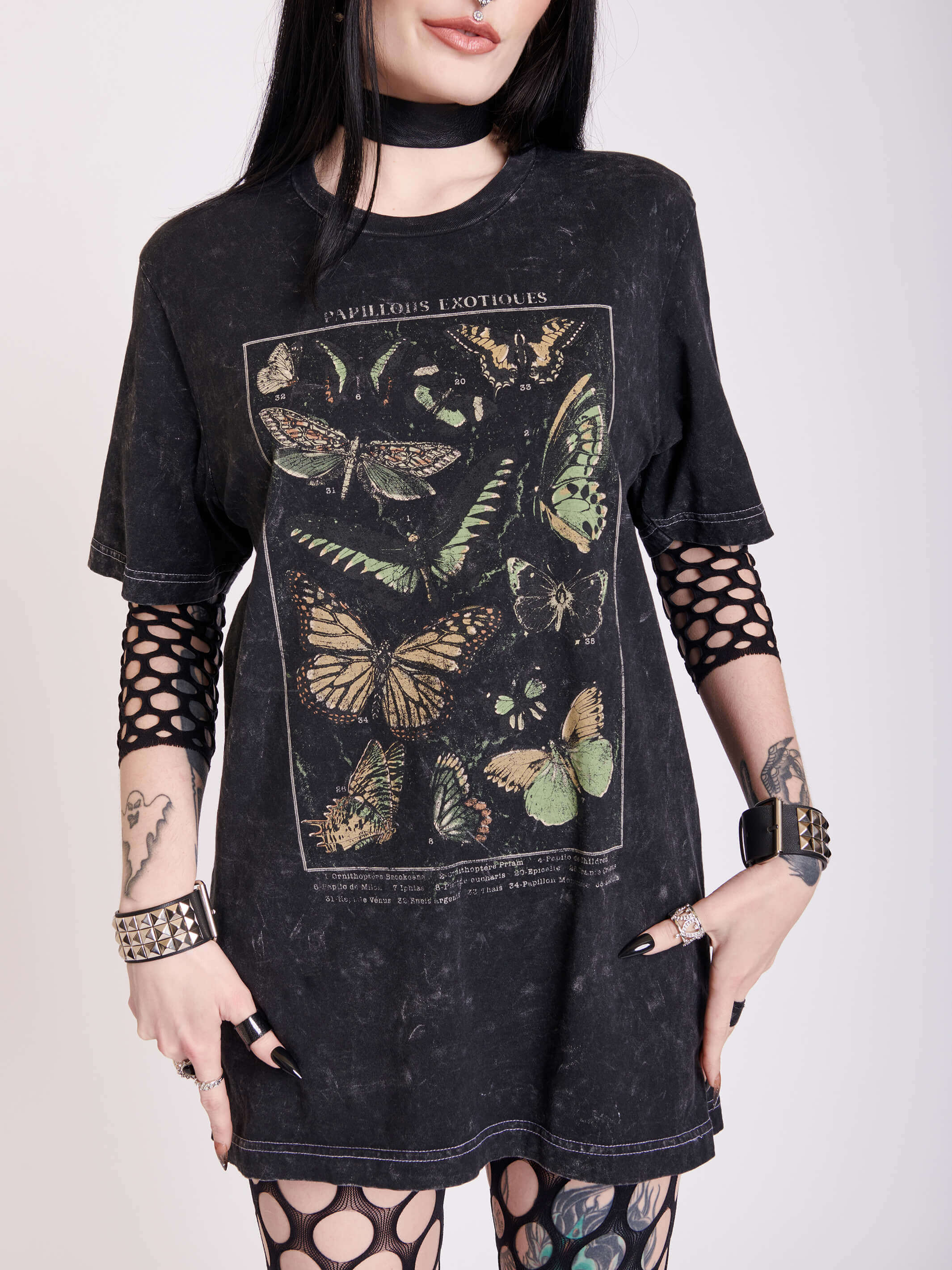 Mineral wash tee with butterfly art