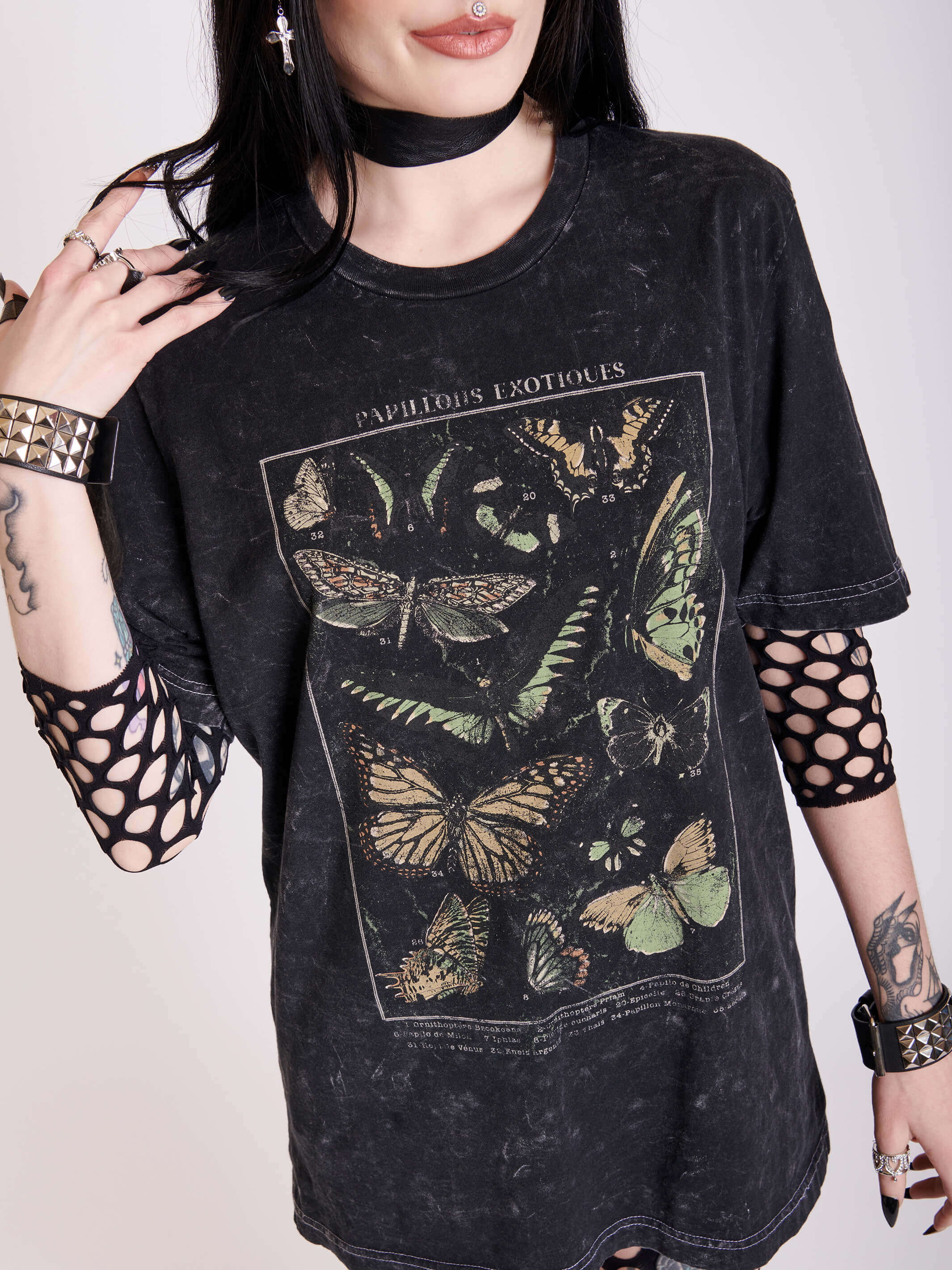 Mineral wash tee with butterfly art