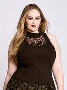 BAT EMBROIDERED MOCK NECK TANK