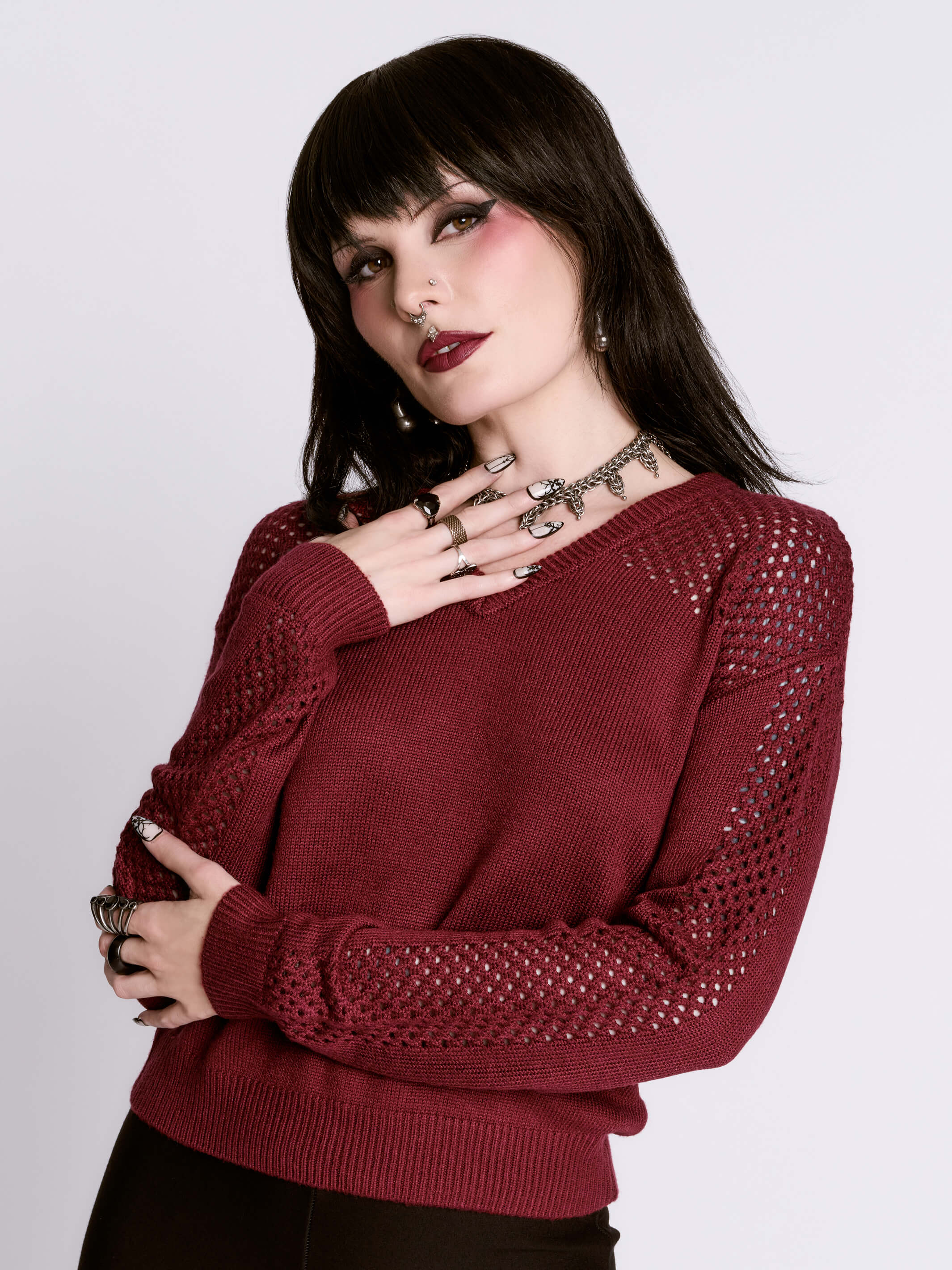 Oxblood Fishnet Sweater