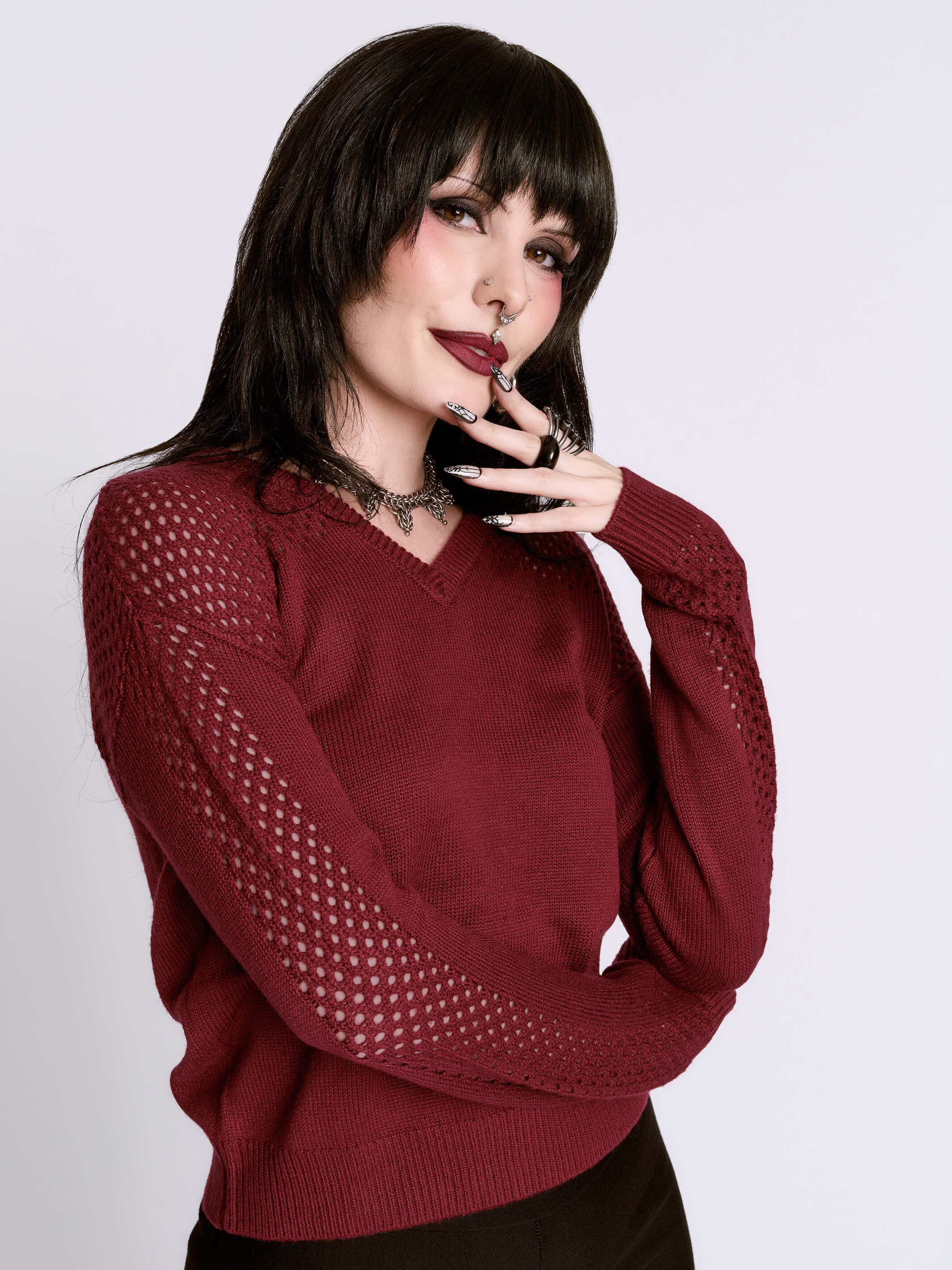 Oxblood Fishnet Sweater