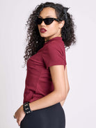 Baby Rib Choker Top- Burgundy