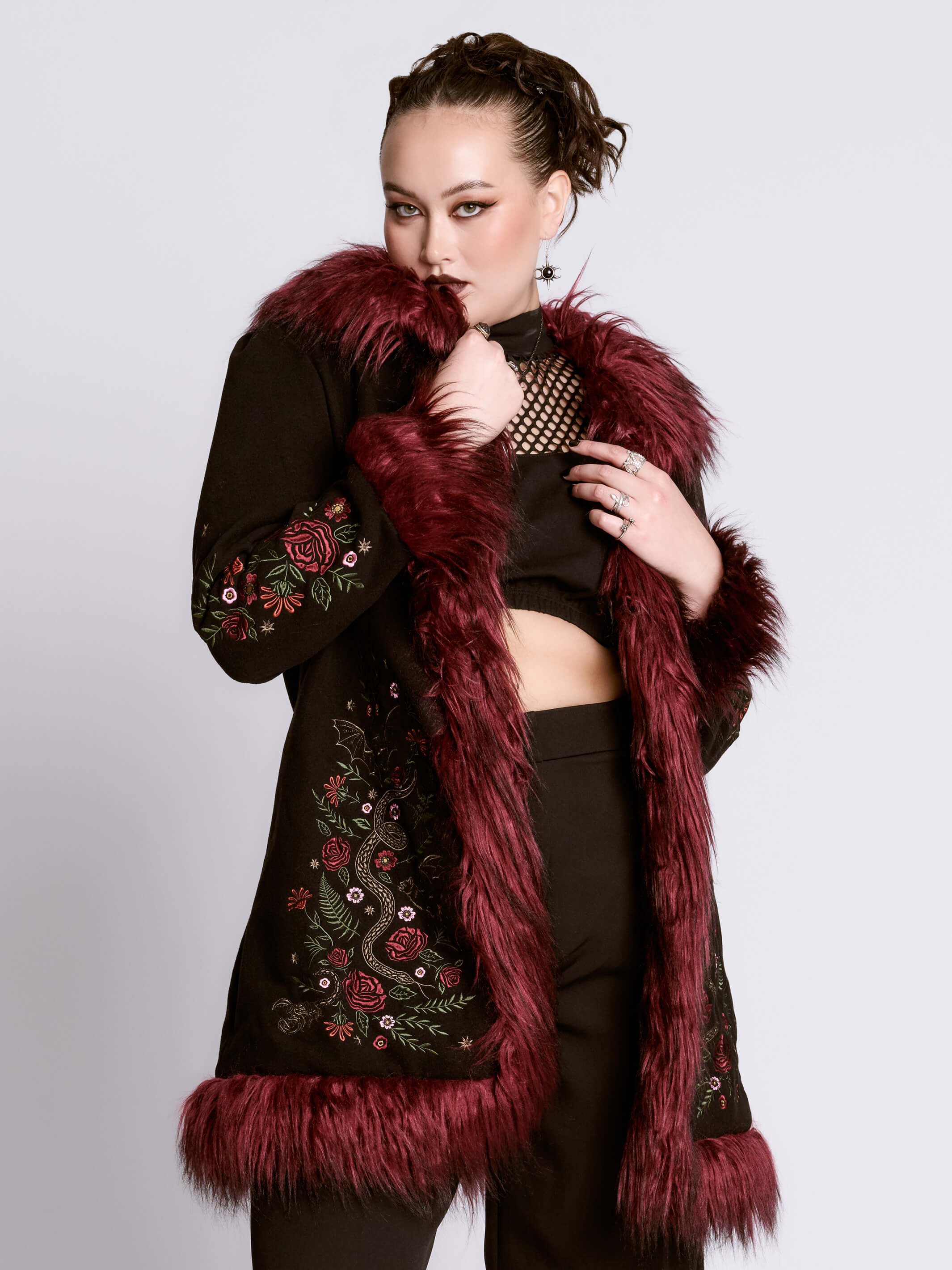 RED TRIM FUR COAT