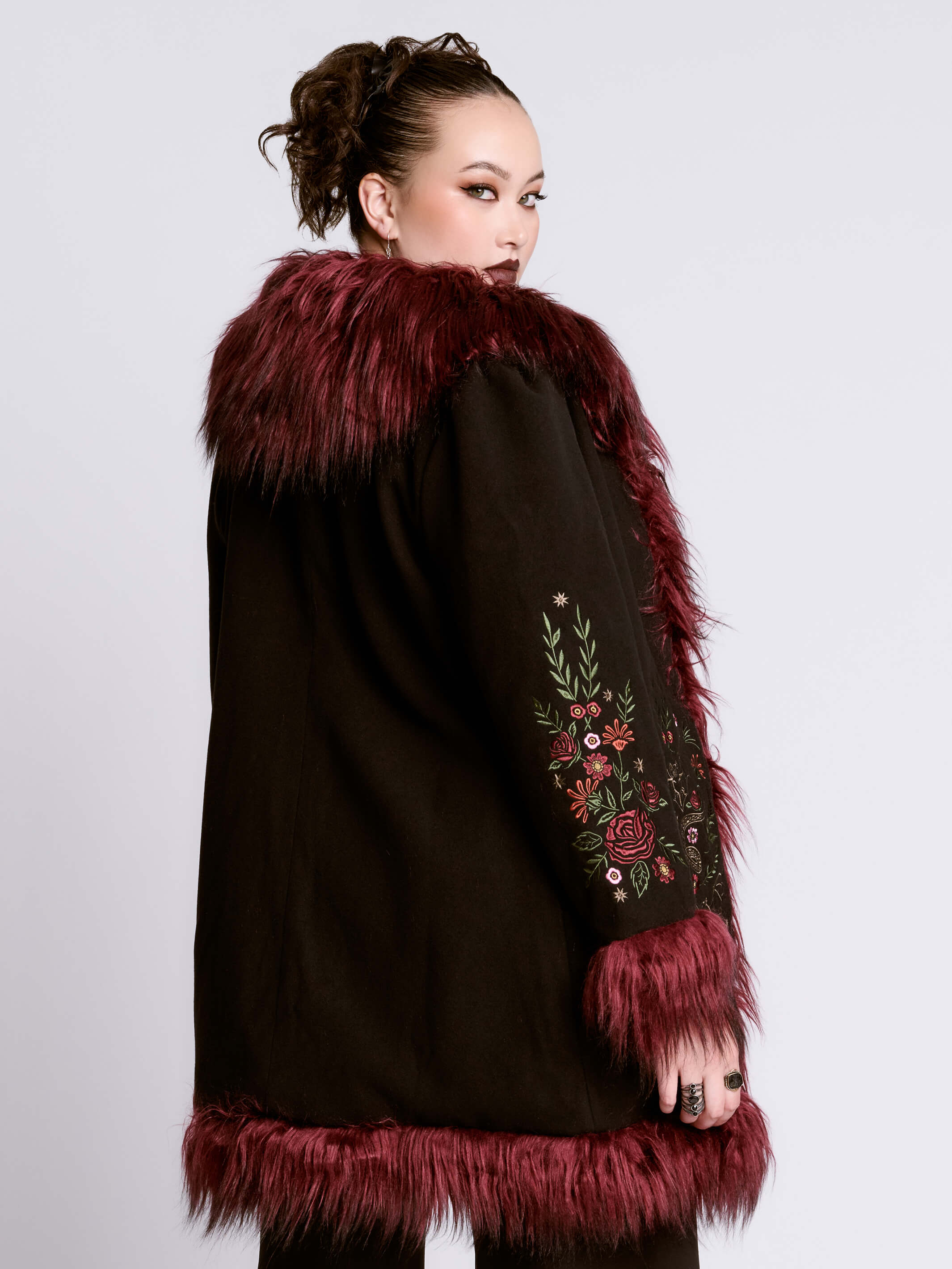 RED TRIM FUR COAT