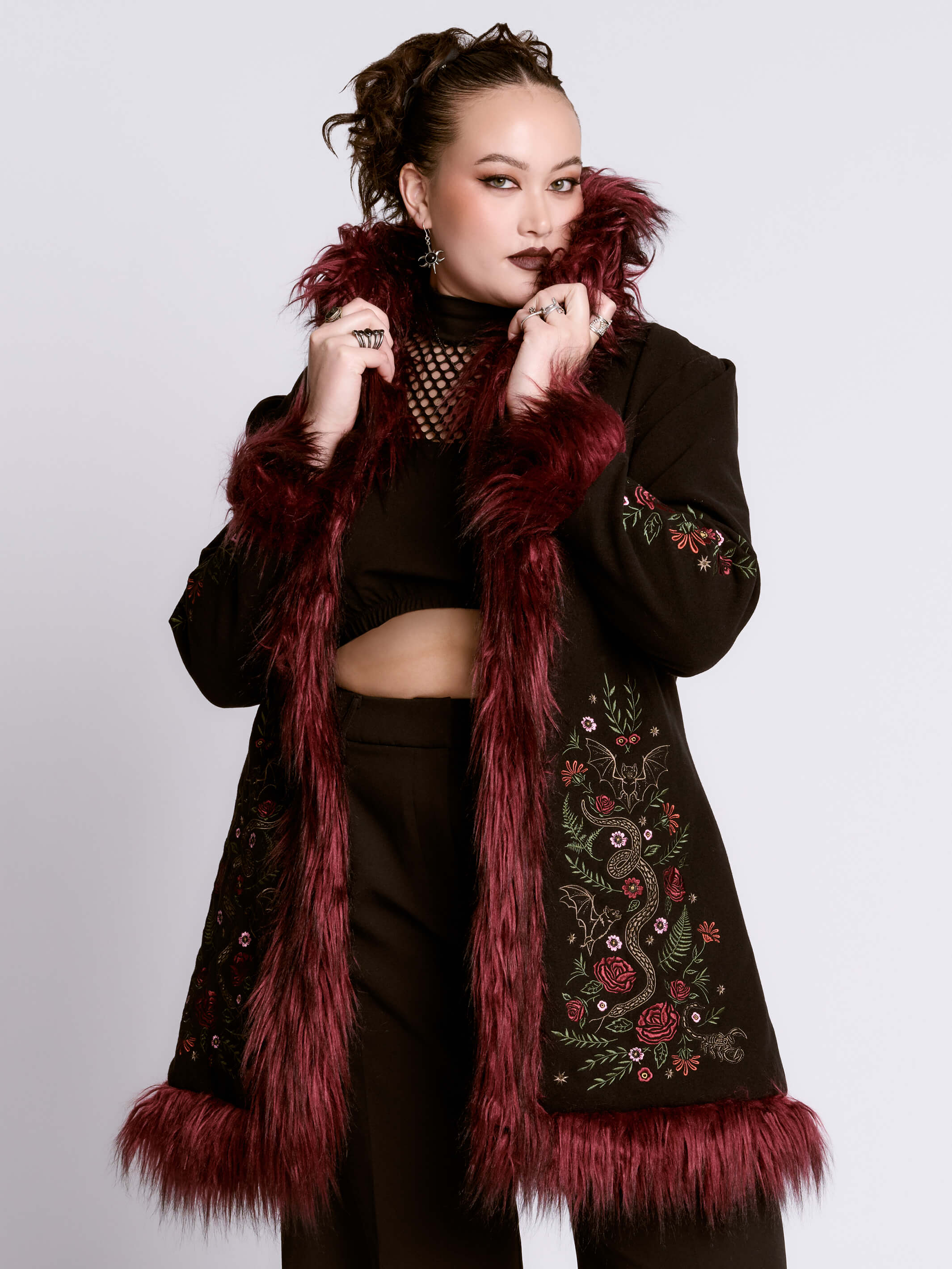 RED TRIM FUR COAT