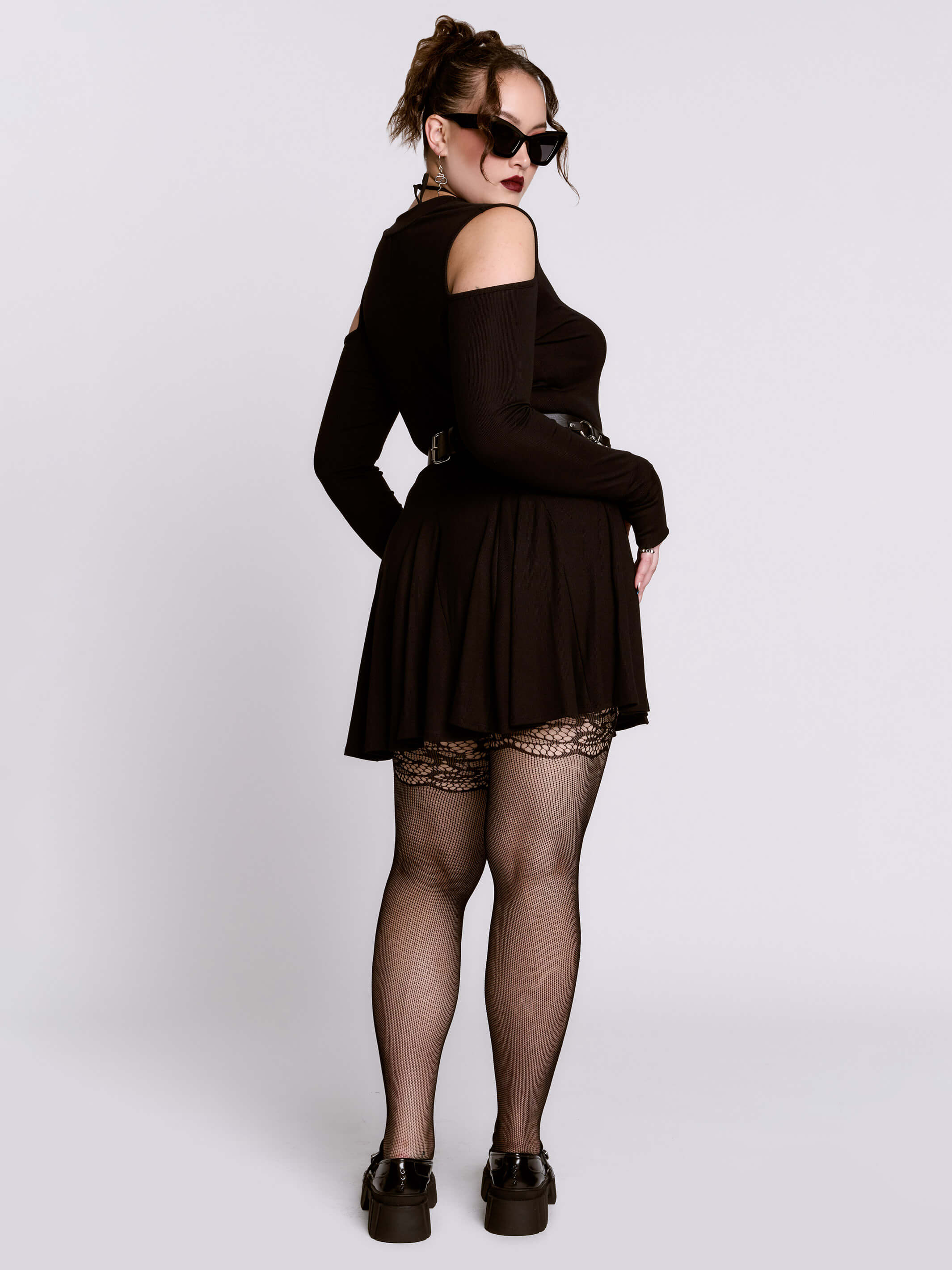 Cold Shoulder Lace Up Dress