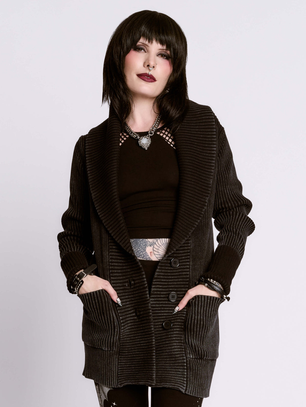 DISTRESSED RIB CARDIGAN