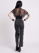 EMBROIDERED DISTRESSED DENIM
