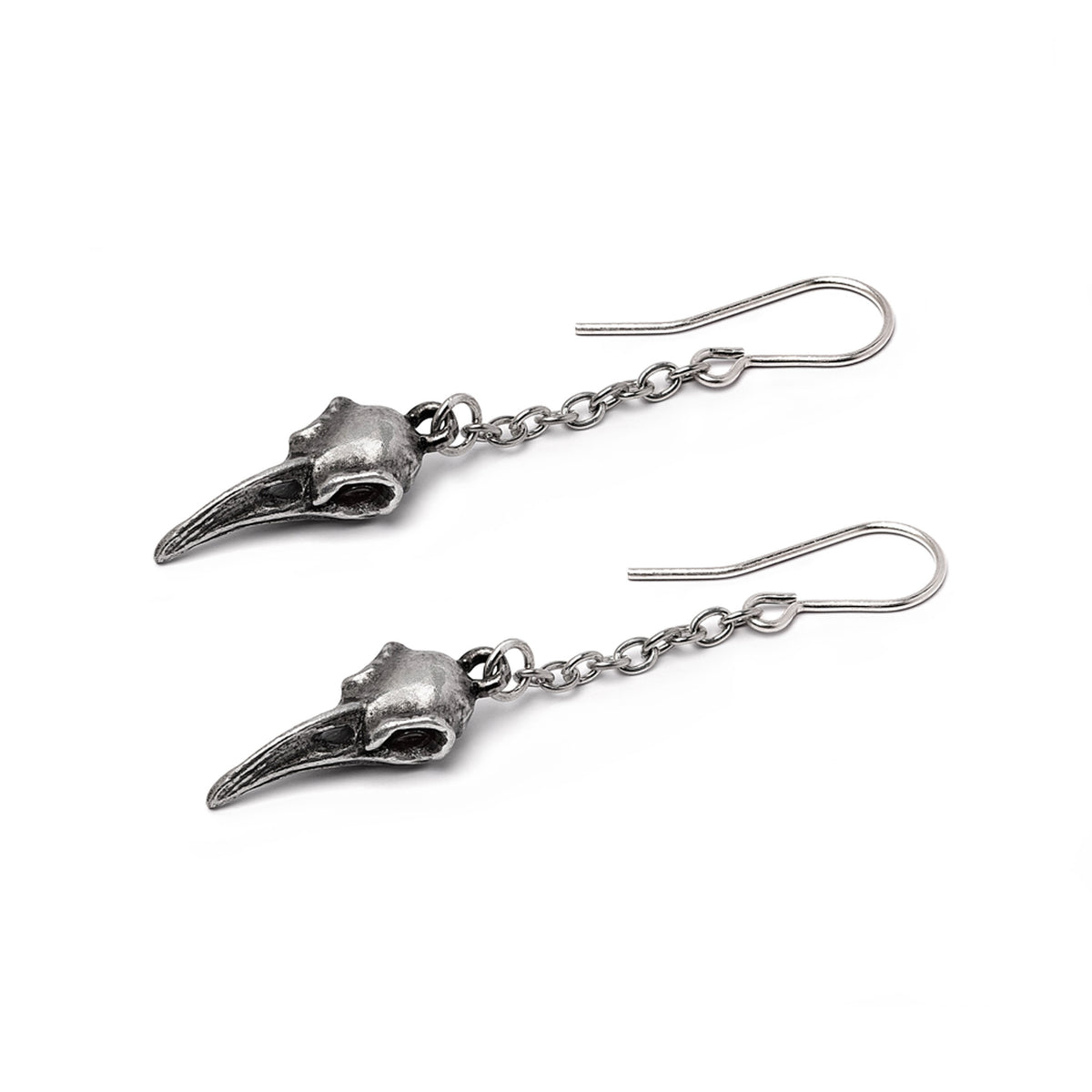 Pair of silver bird skull earrings 