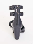 pointed toe block heels with buckle details and back zipper