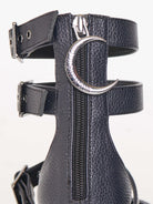 pointed toe block heels with buckle details and back zipper
