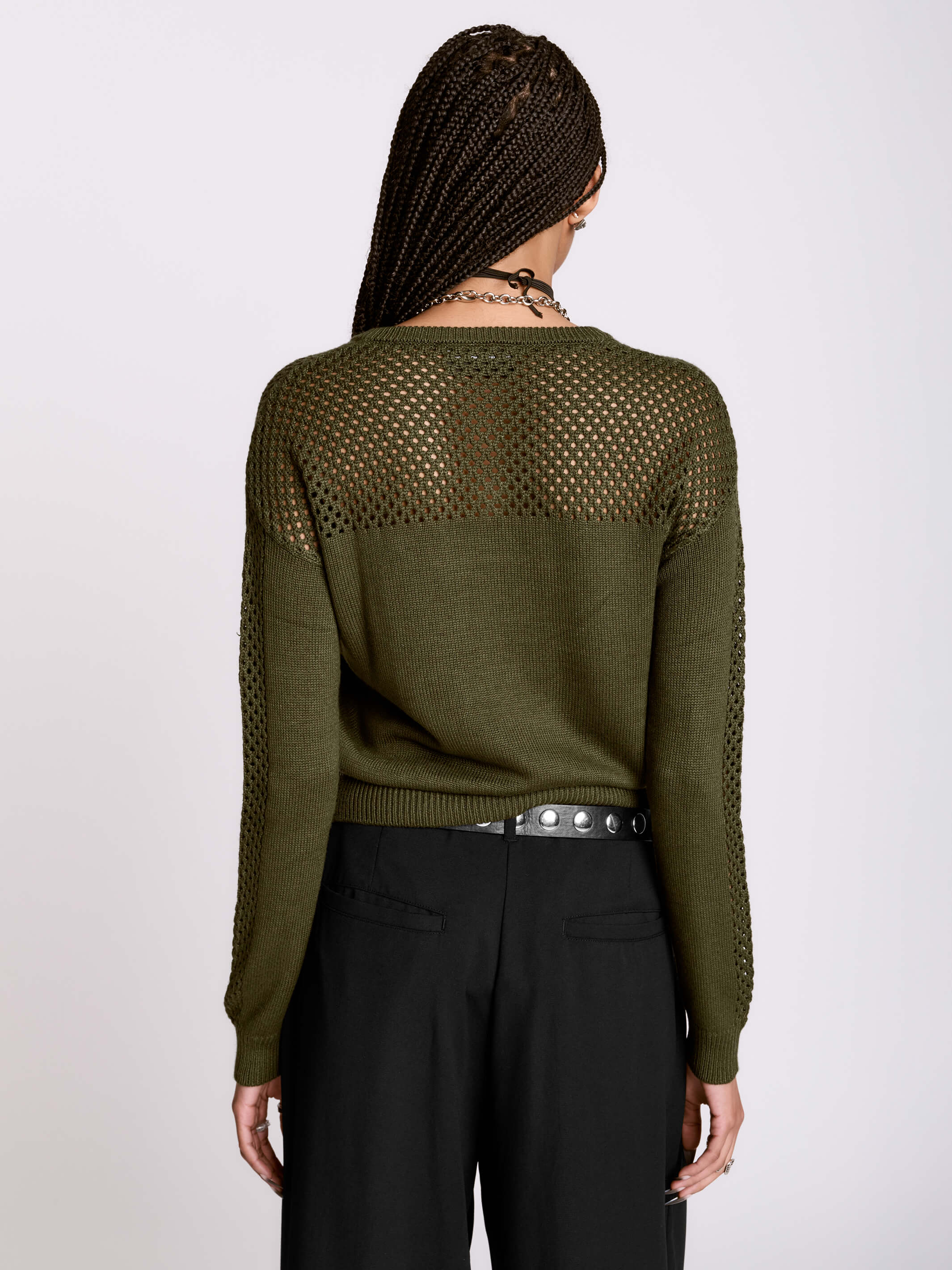 Army Green Fishnet Sweater