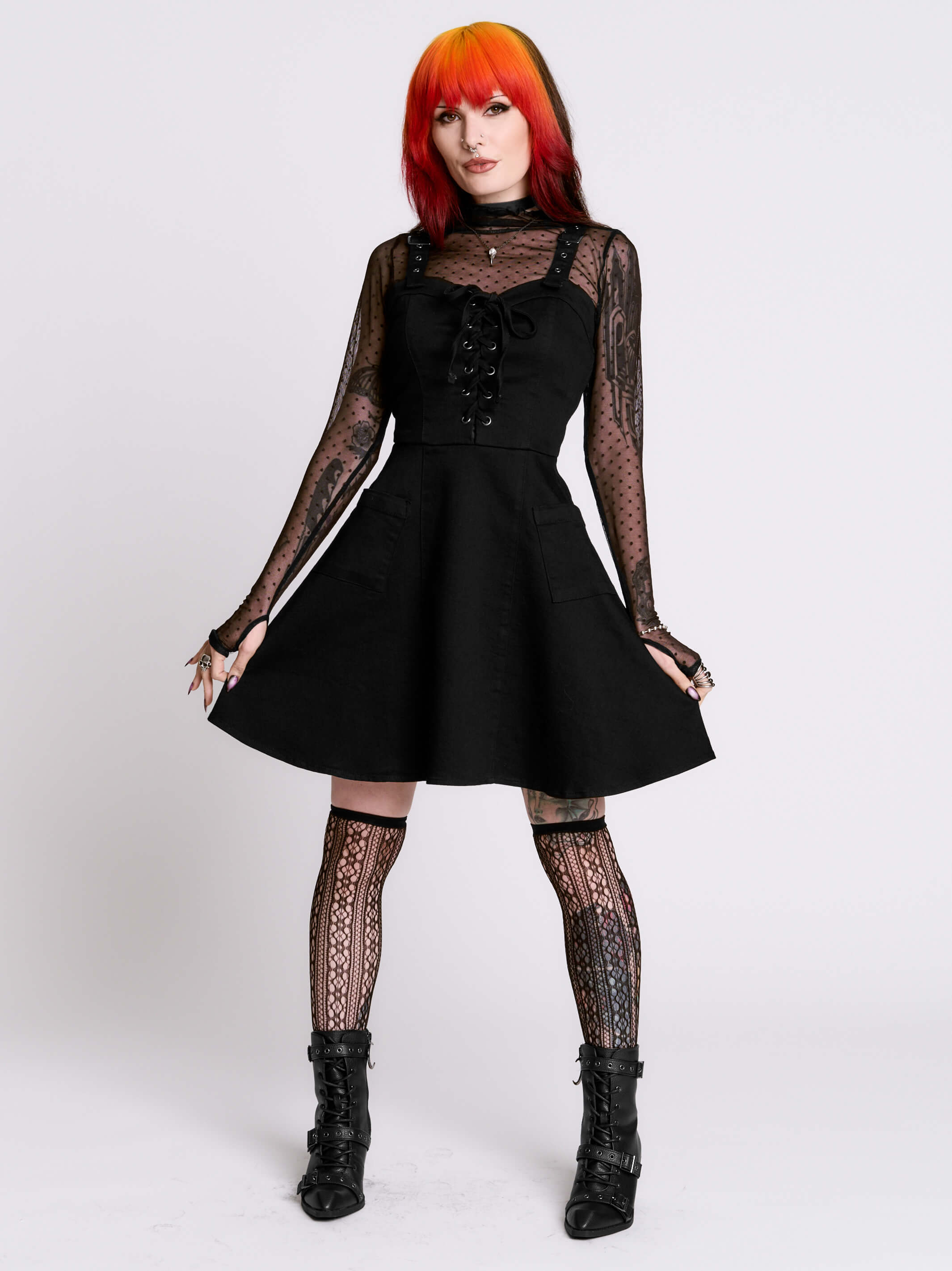 Lace Up Denim Dress