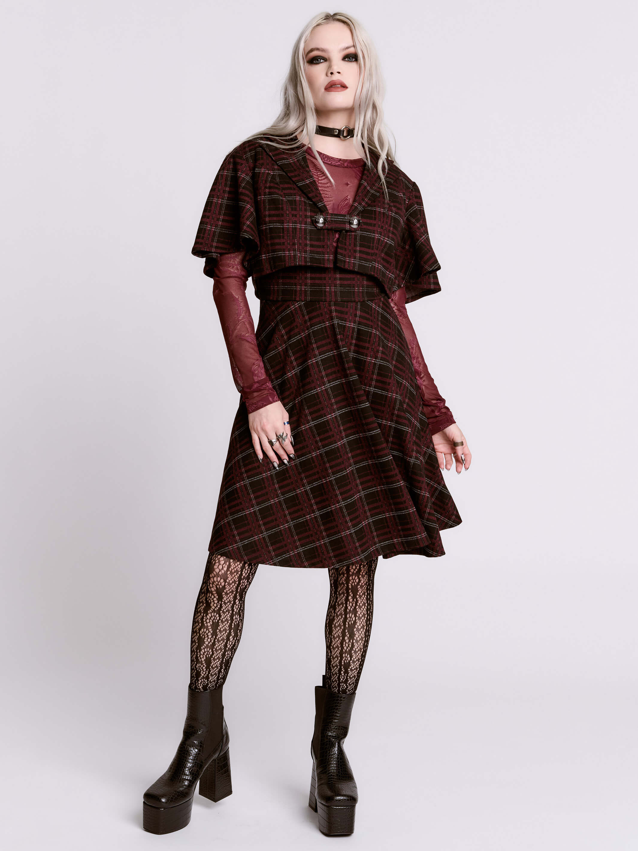 OXBLOOD PLAID CAPELET