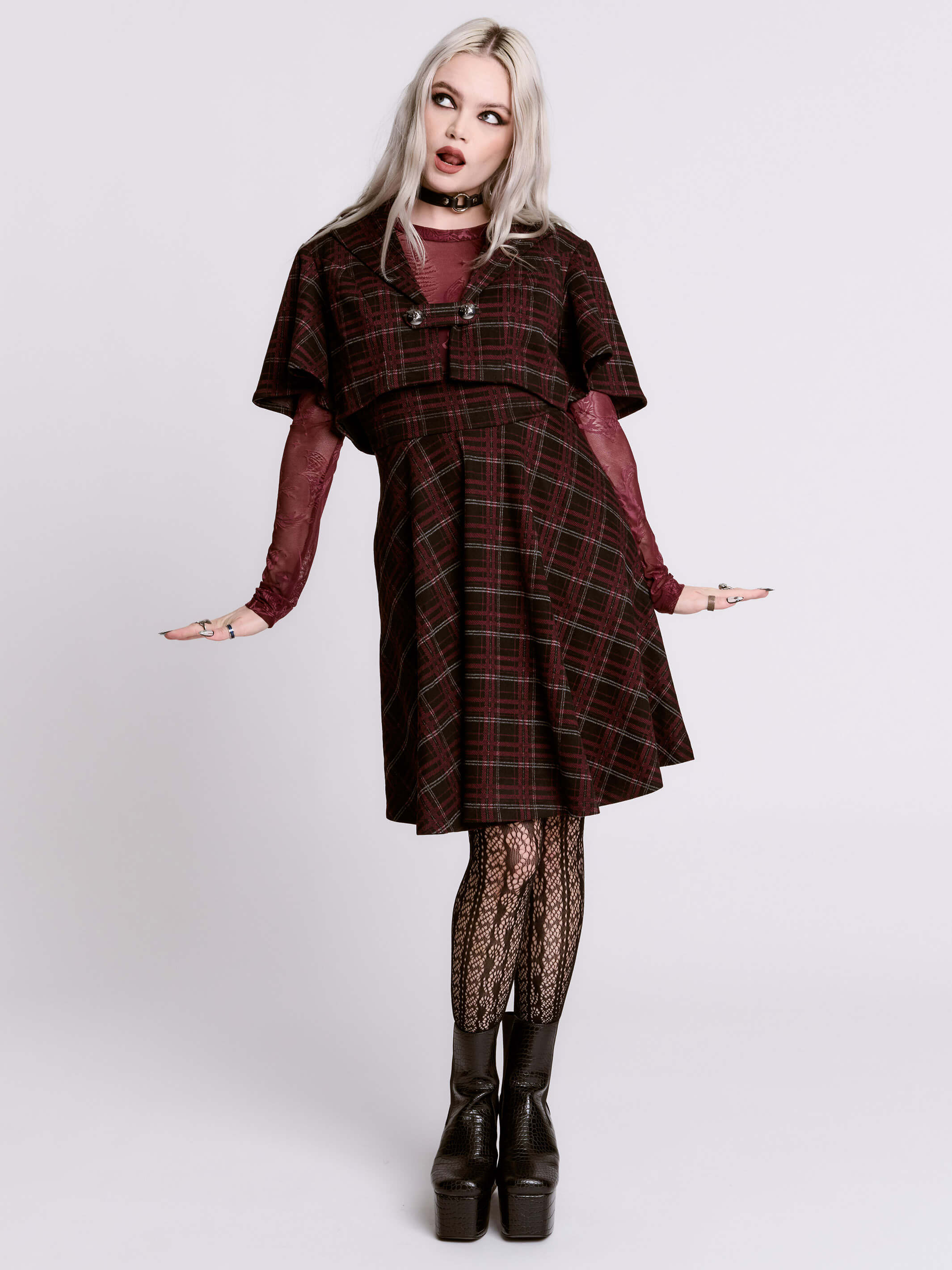 OXBLOOD PLAID CAPELET