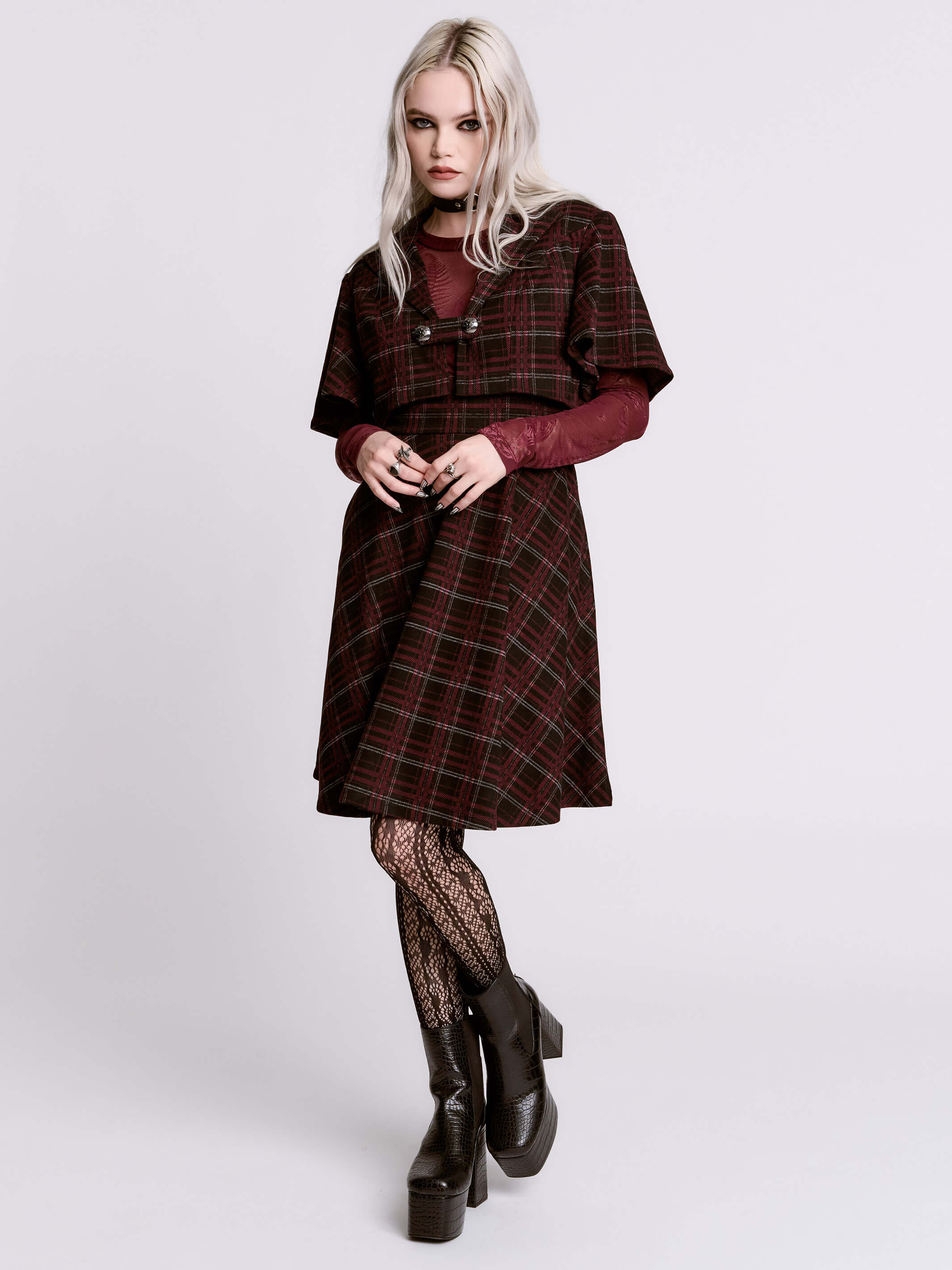OXBLOOD PLAID CAPELET