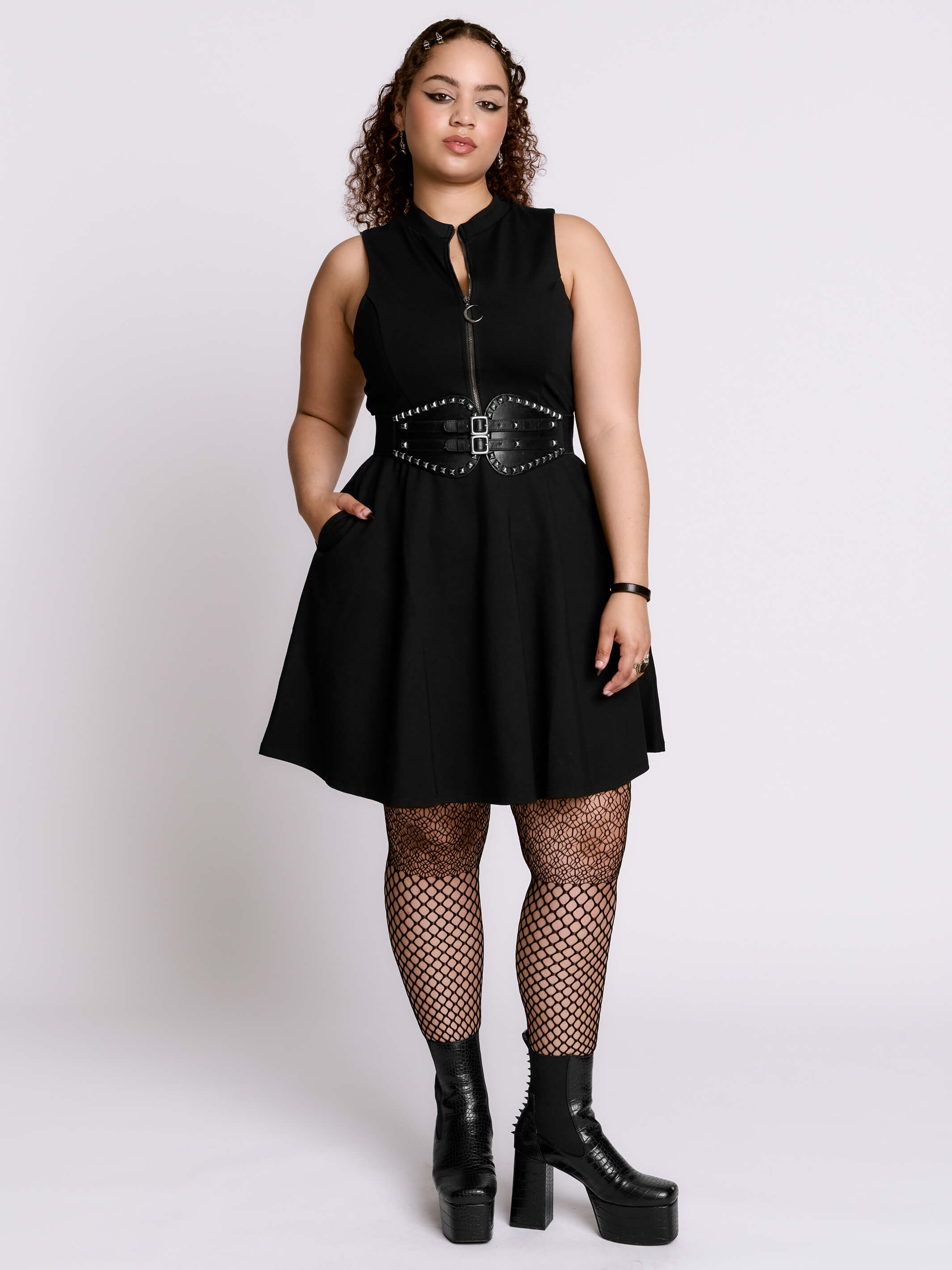 PONTE ZIP UP SKATER DRESS