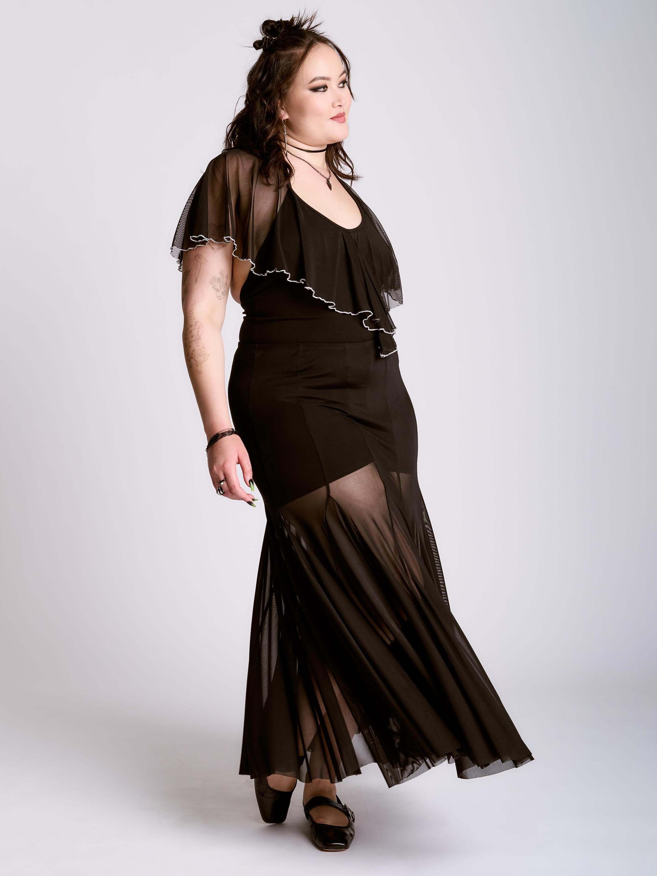 RUFFLE MESH BODYSUIT