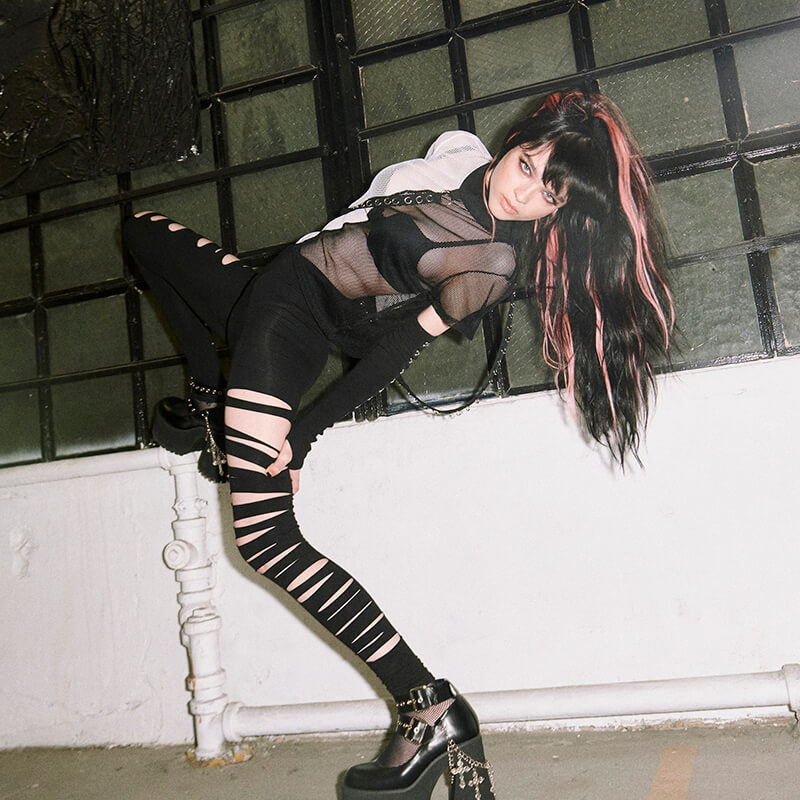 Master & Servant Leashed Fishnet Mock Neck Top