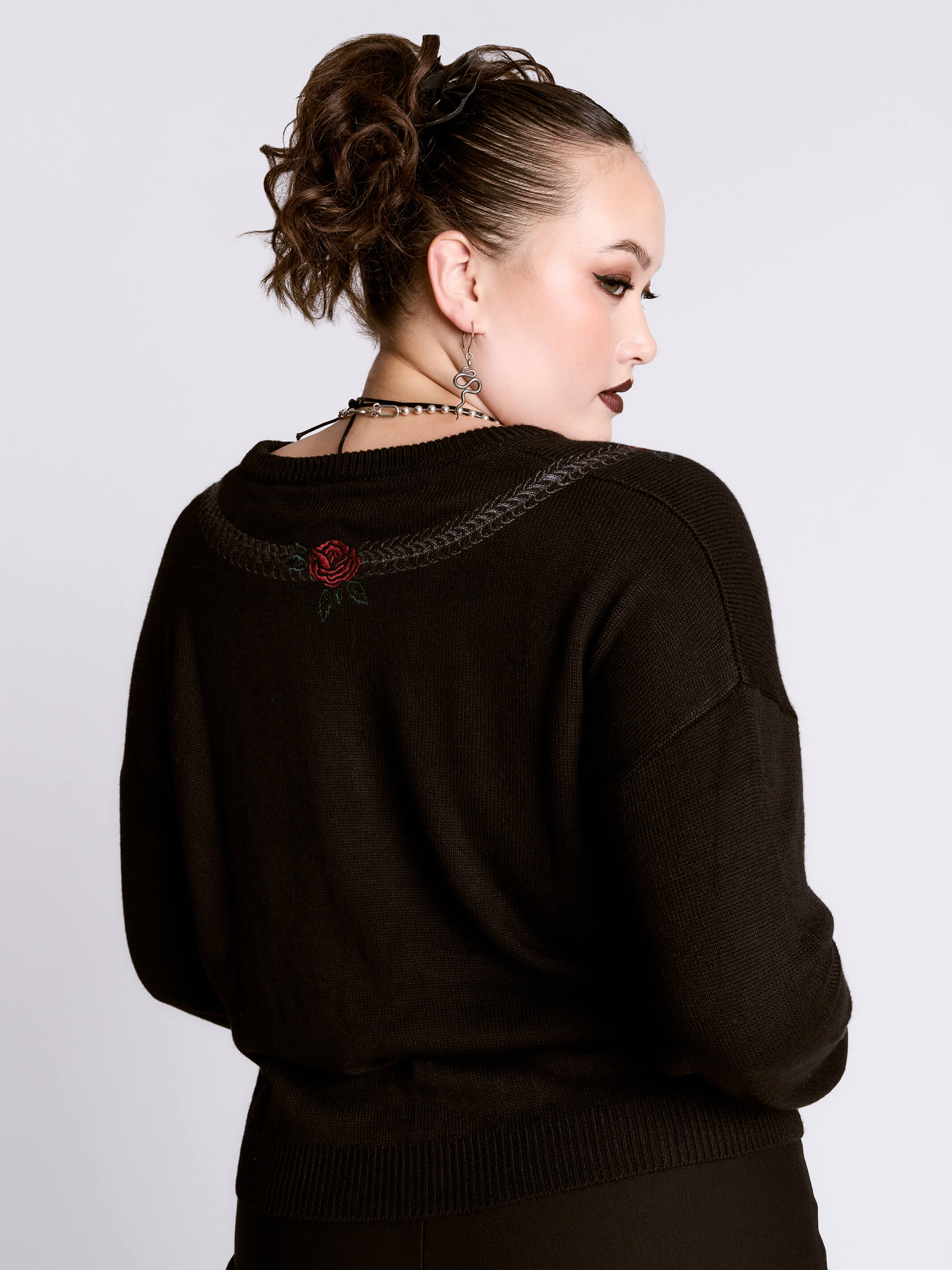 Embroidered Snake Rose Sweater