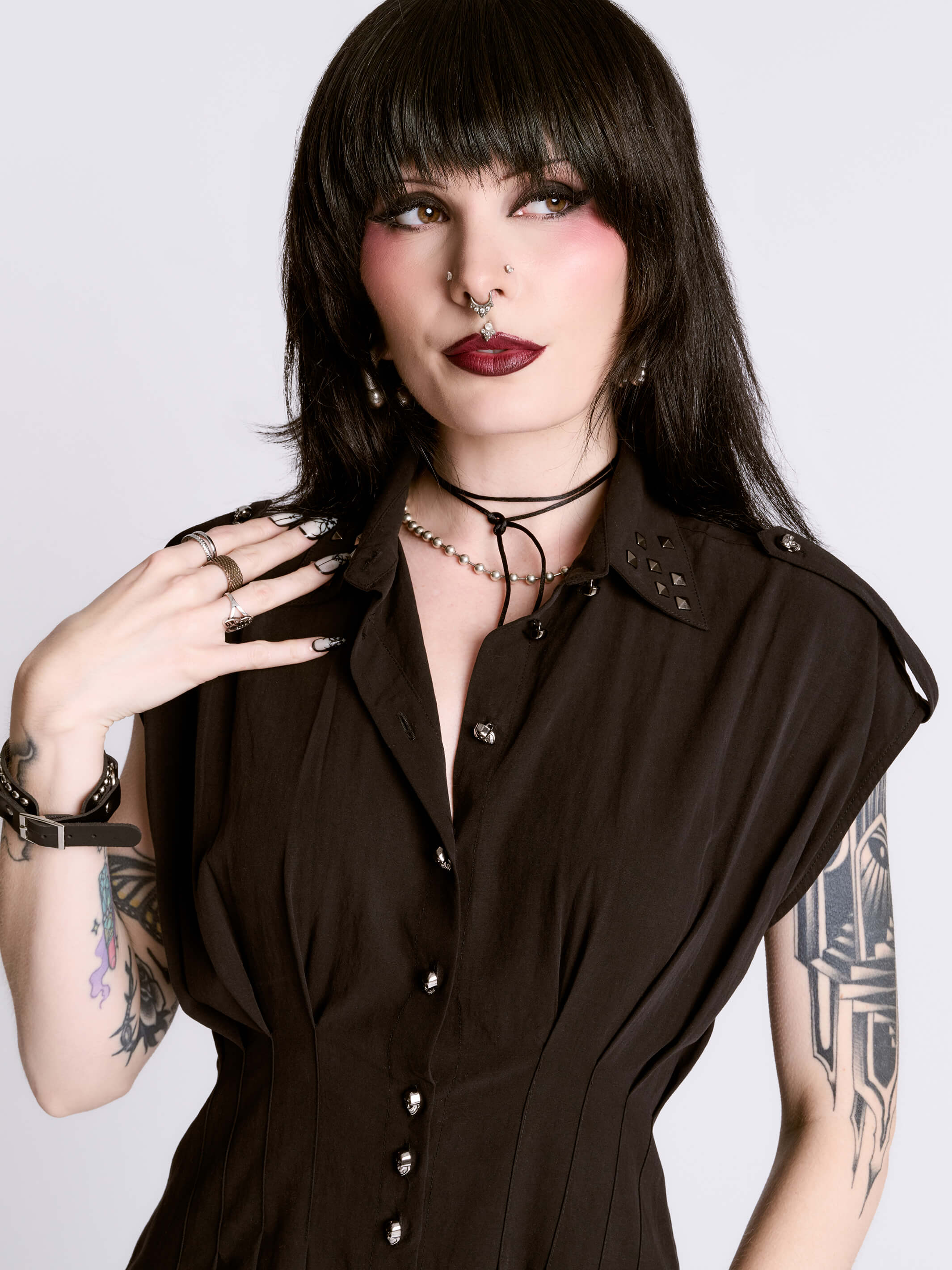 STUDDED SKULL BUTTON DRESS