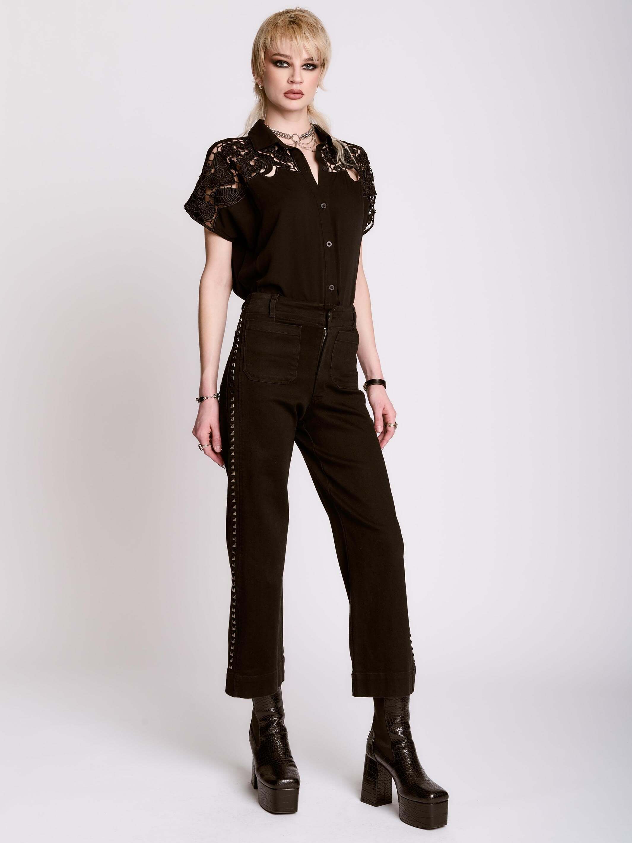 PYRAMID STUDDED DENIM PANTS