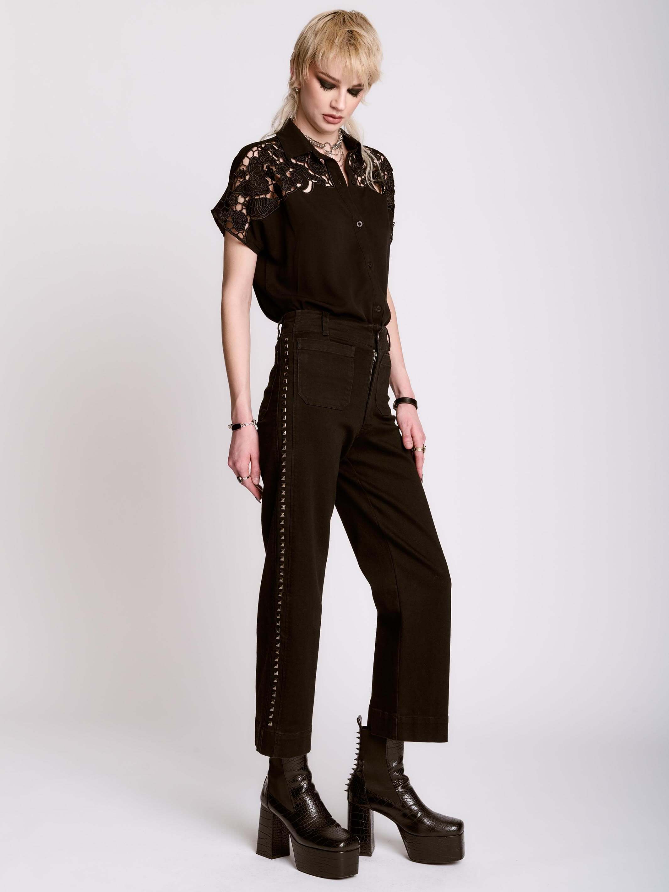 PYRAMID STUDDED DENIM PANTS