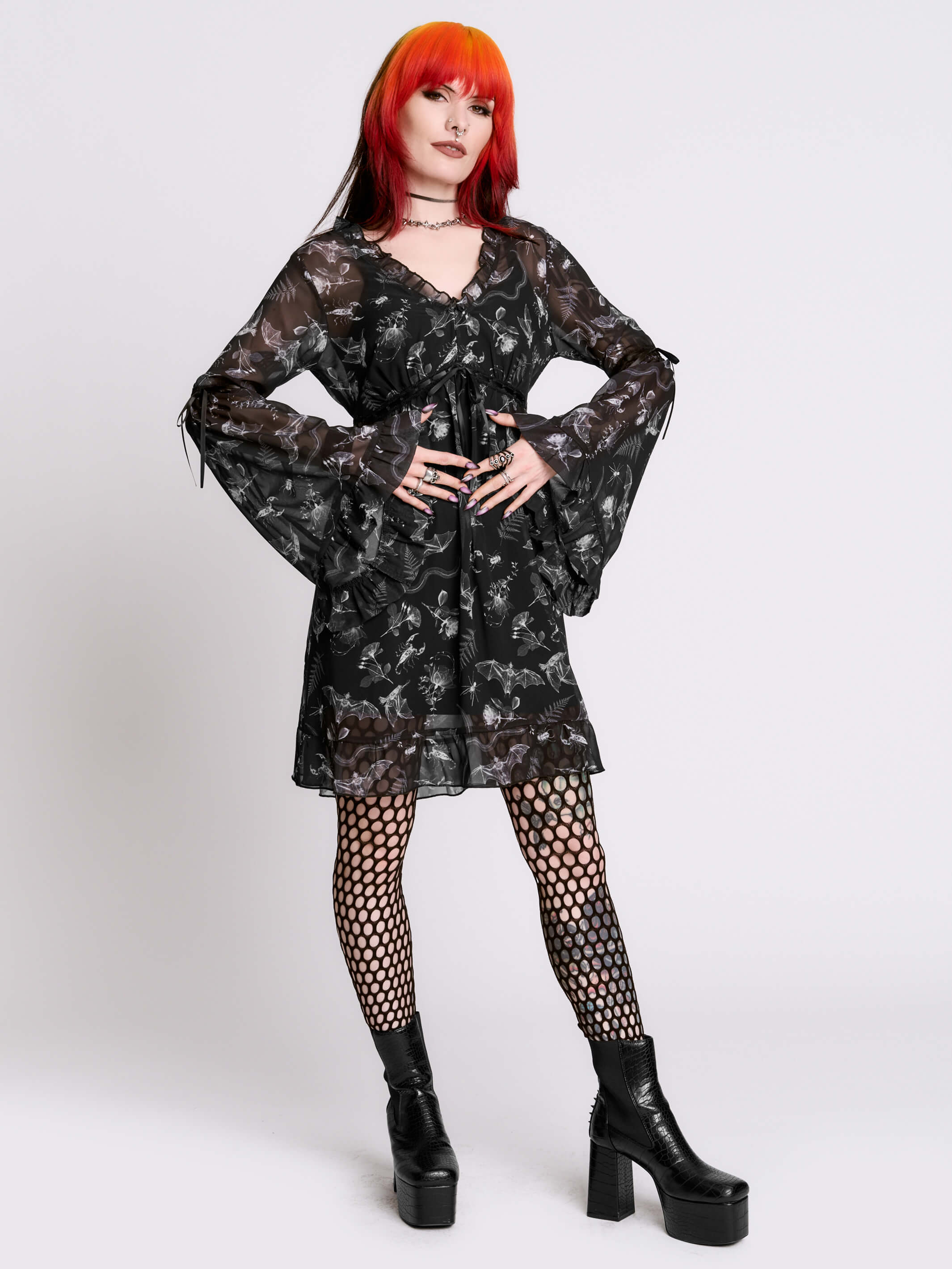 XRAY BAT CHIFFON DRESS